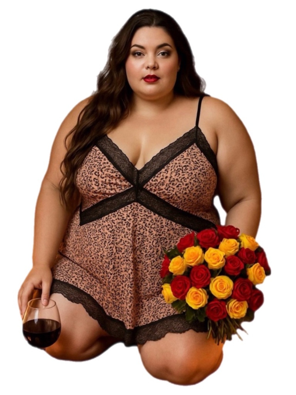 City Chic PINK Animal Print Chemise with Black Lace Sz XL/22 NWT